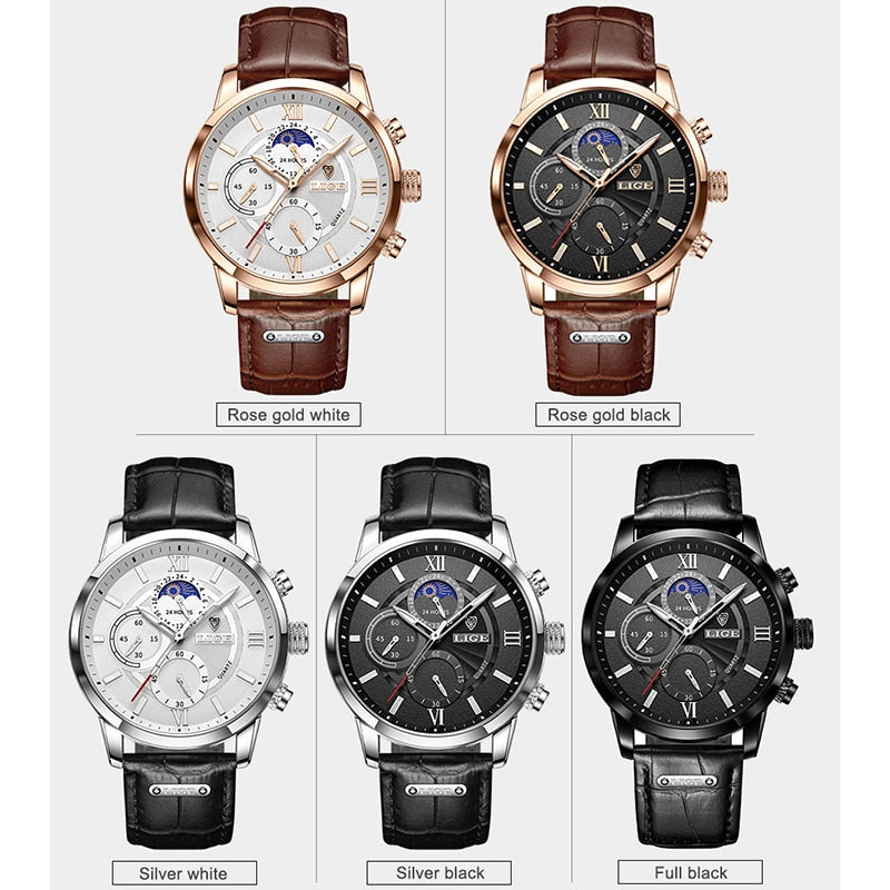 LIGE Men's Watches Top Brand Luxury Men Wrist Watch Leather Quartz Watch Sports Waterproof Male Clock Relogio Masculino+Box