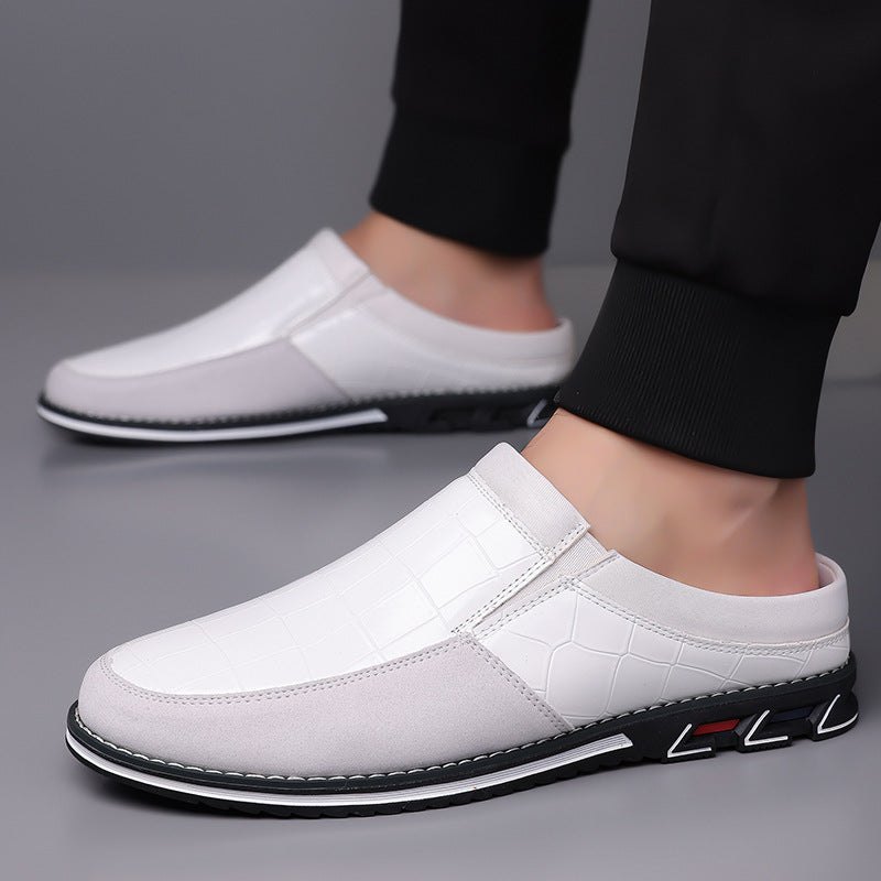 Men's Half-Slipper Leather Back-Strap Toe-Covered Slippers
