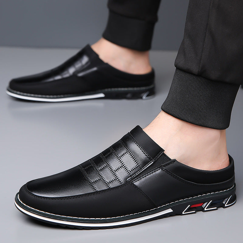 Men's Half-Slipper Leather Back-Strap Toe-Covered Slippers