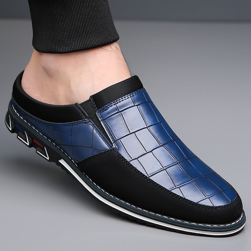 Men's Half-Slipper Leather Back-Strap Toe-Covered Slippers