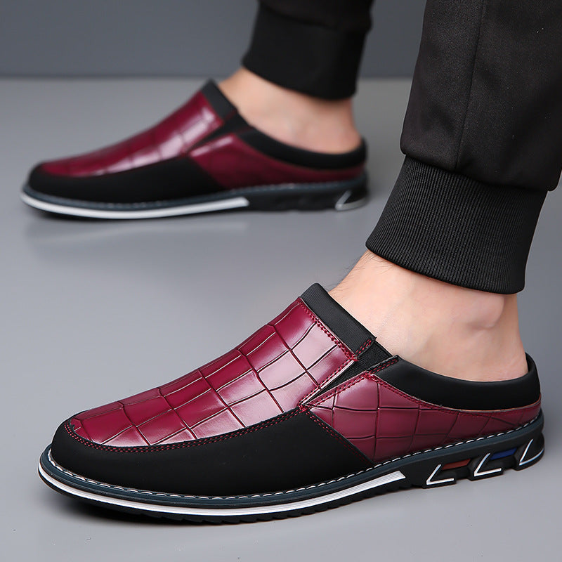 Men's Half-Slipper Leather Back-Strap Toe-Covered Slippers