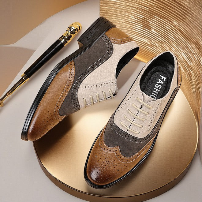 Men's Leather Color-Block Shoes