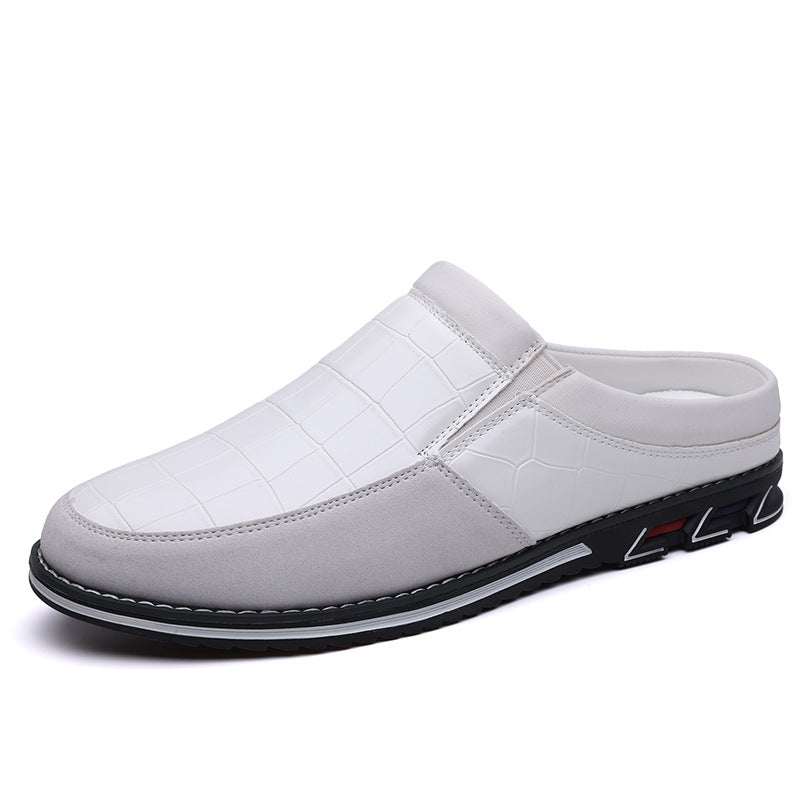 Men's Half-Slipper Leather Back-Strap Toe-Covered Slippers