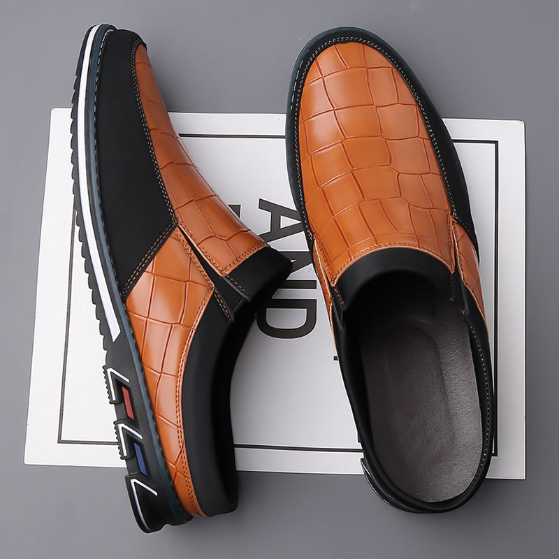 Men's Half-Slipper Leather Back-Strap Toe-Covered Slippers