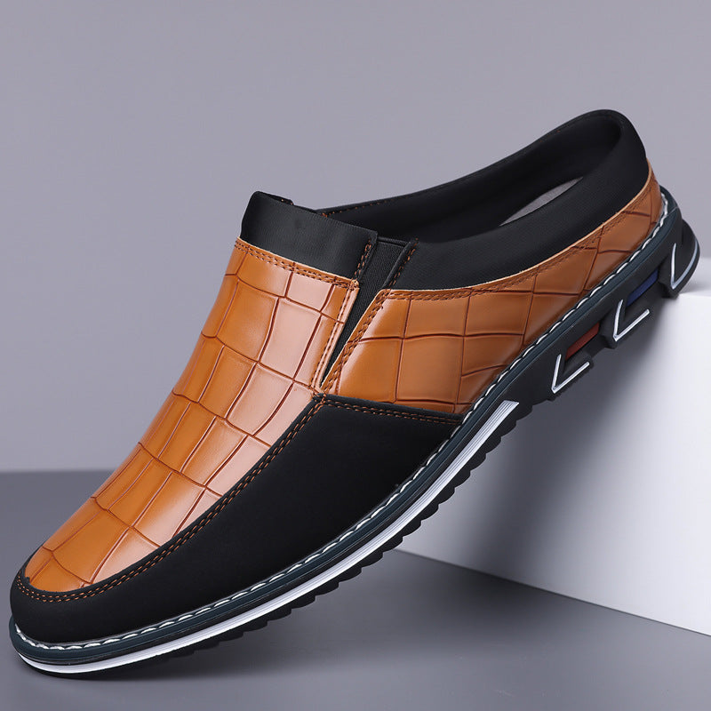Men's Half-Slipper Leather Back-Strap Toe-Covered Slippers