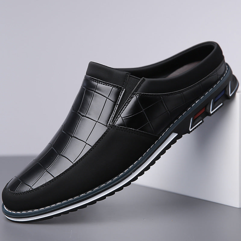 Men's Half-Slipper Leather Back-Strap Toe-Covered Slippers