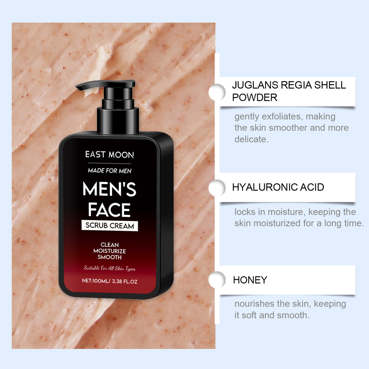 East Moon Men's Oil Control Scrub, Gently Cleanses Facial Skin With A Refreshing And Moisturizing Oil Control Scrub