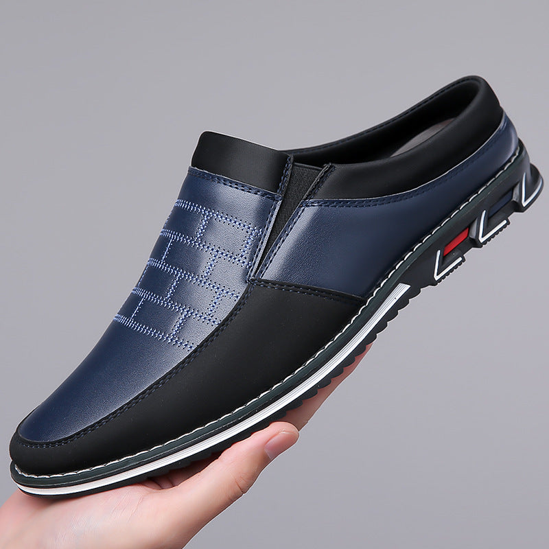 Men's Half-Slipper Leather Back-Strap Toe-Covered Slippers