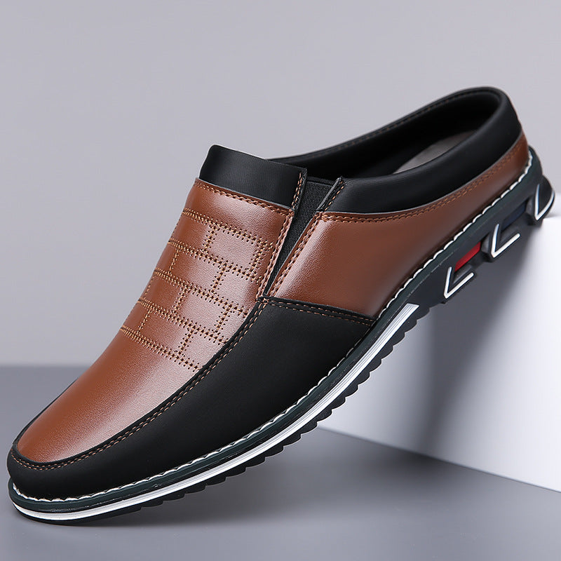 Men's Half-Slipper Leather Back-Strap Toe-Covered Slippers