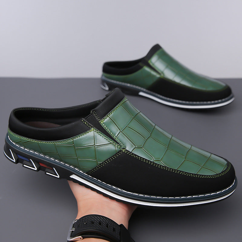 Men's Half-Slipper Leather Back-Strap Toe-Covered Slippers