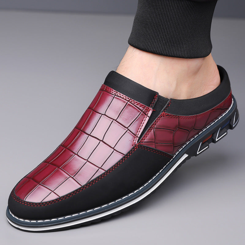 Men's Half-Slipper Leather Back-Strap Toe-Covered Slippers