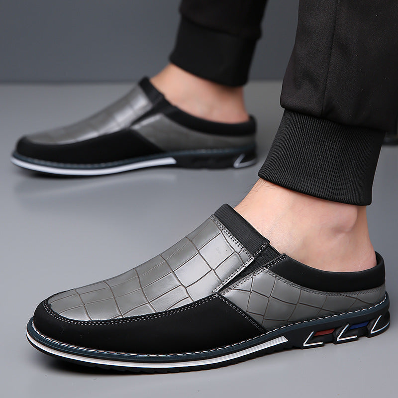 Men's Half-Slipper Leather Back-Strap Toe-Covered Slippers