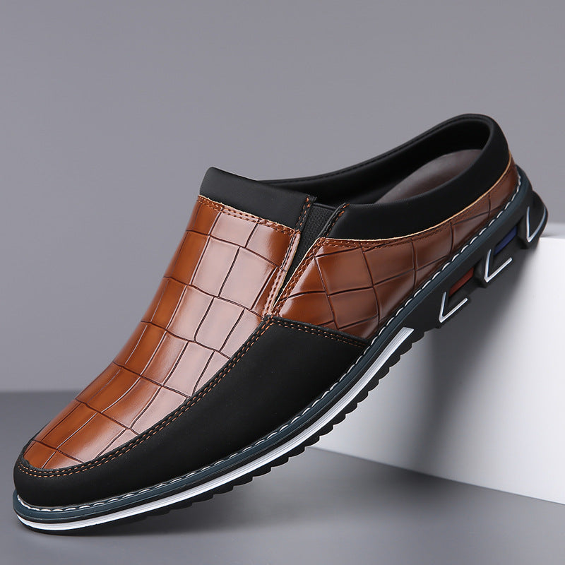 Men's Half-Slipper Leather Back-Strap Toe-Covered Slippers