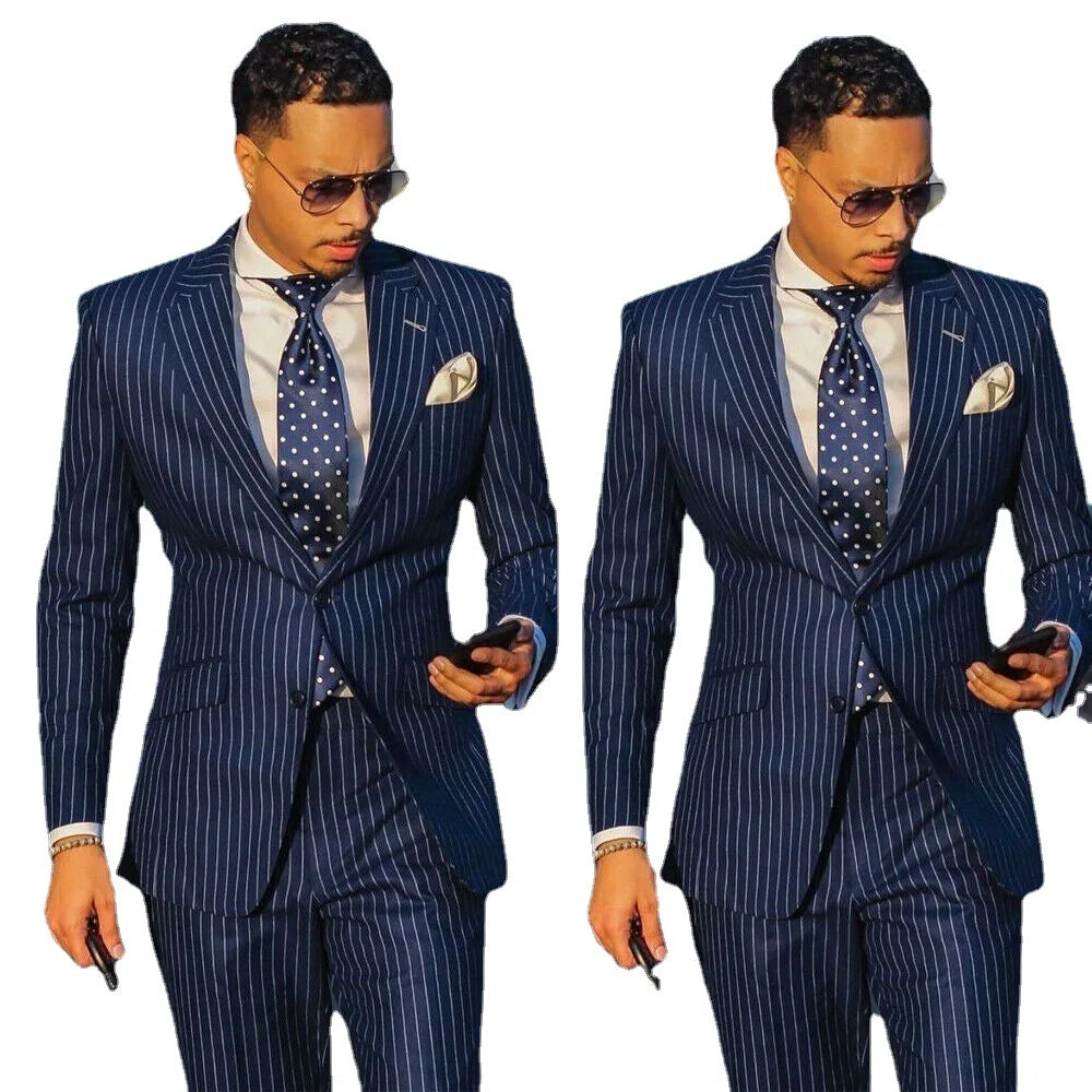 Men's Slim Fit 2-Piece Suit – Striped Blazer & Pants