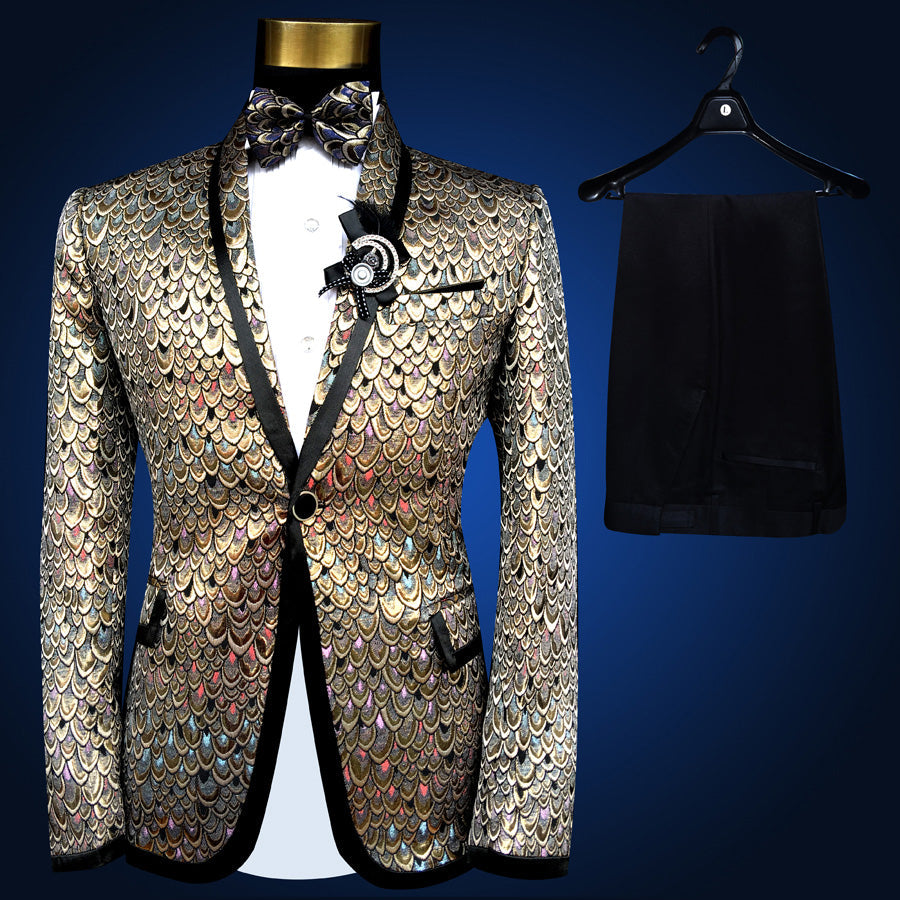 Men's Blue Embroidered 4-Piece Suit – Slim Fit