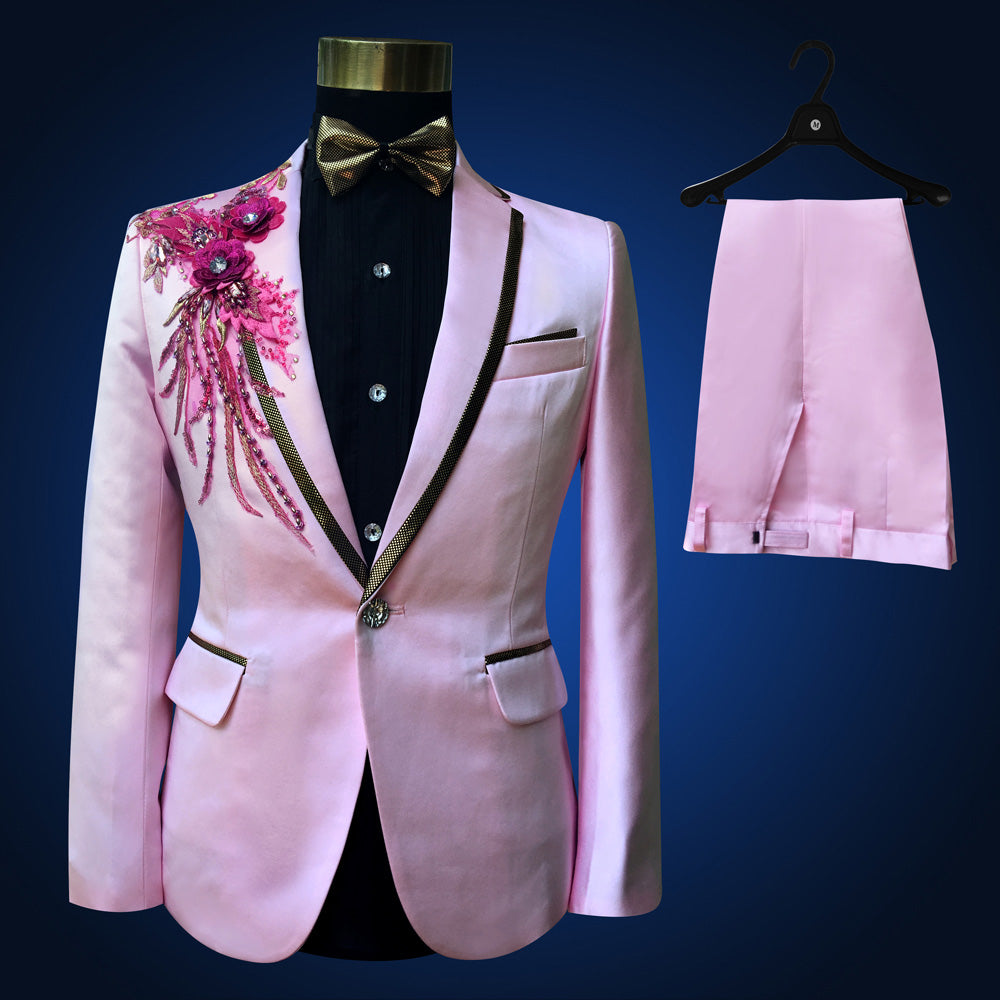 Men's Blue Embroidered 4-Piece Suit – Slim Fit