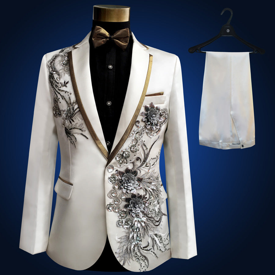 Men's Blue Embroidered 4-Piece Suit – Slim Fit