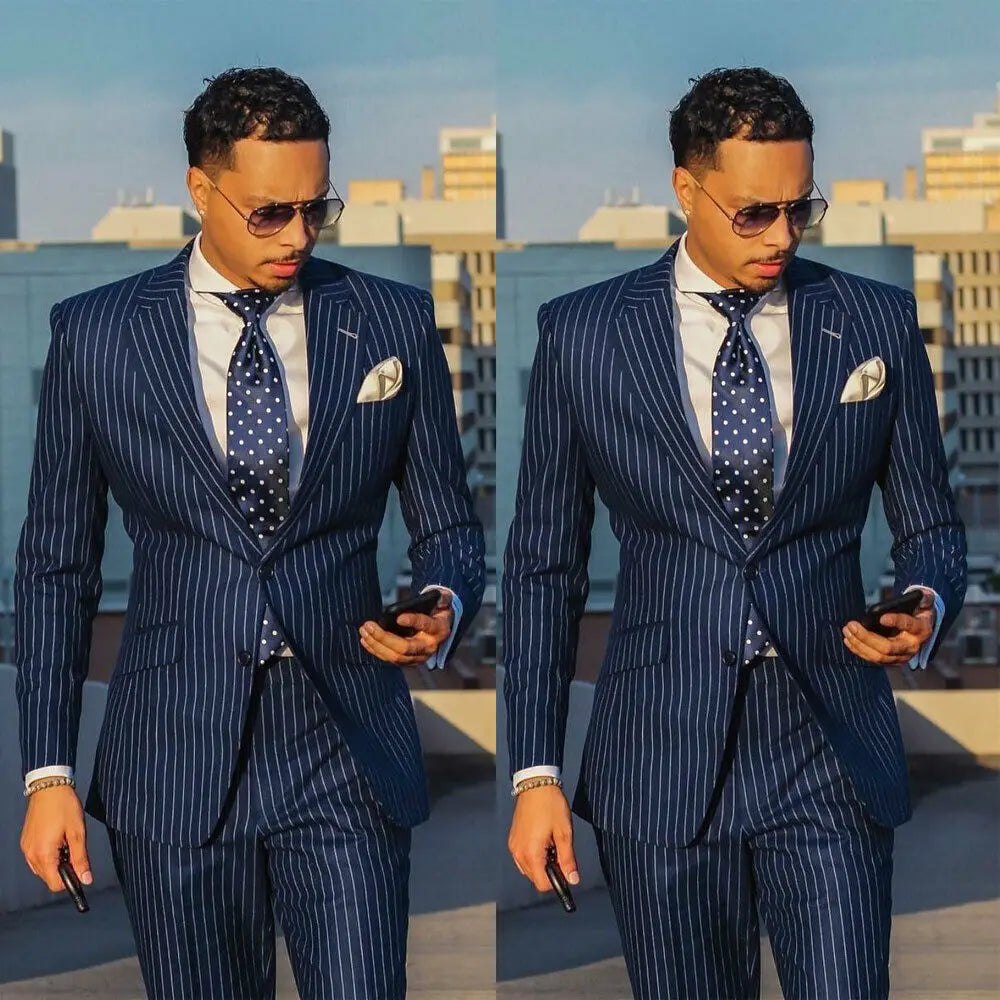 Men's Slim Fit 2-Piece Suit – Striped Blazer & Pants