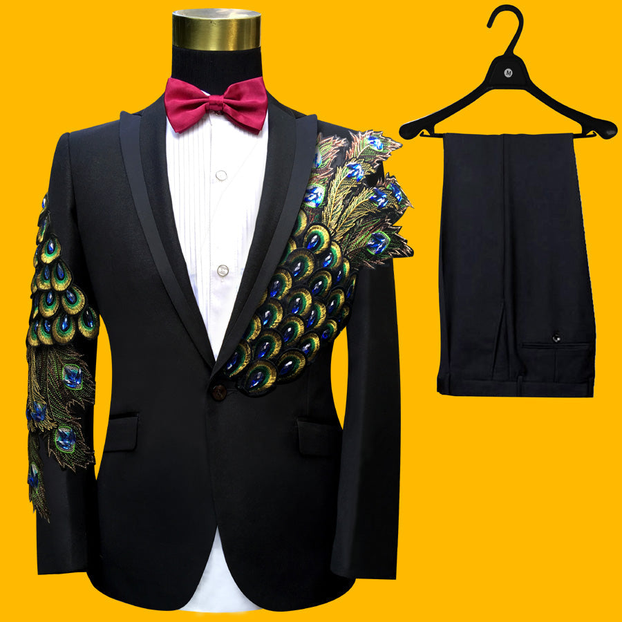 Men's Blue Embroidered 4-Piece Suit – Slim Fit