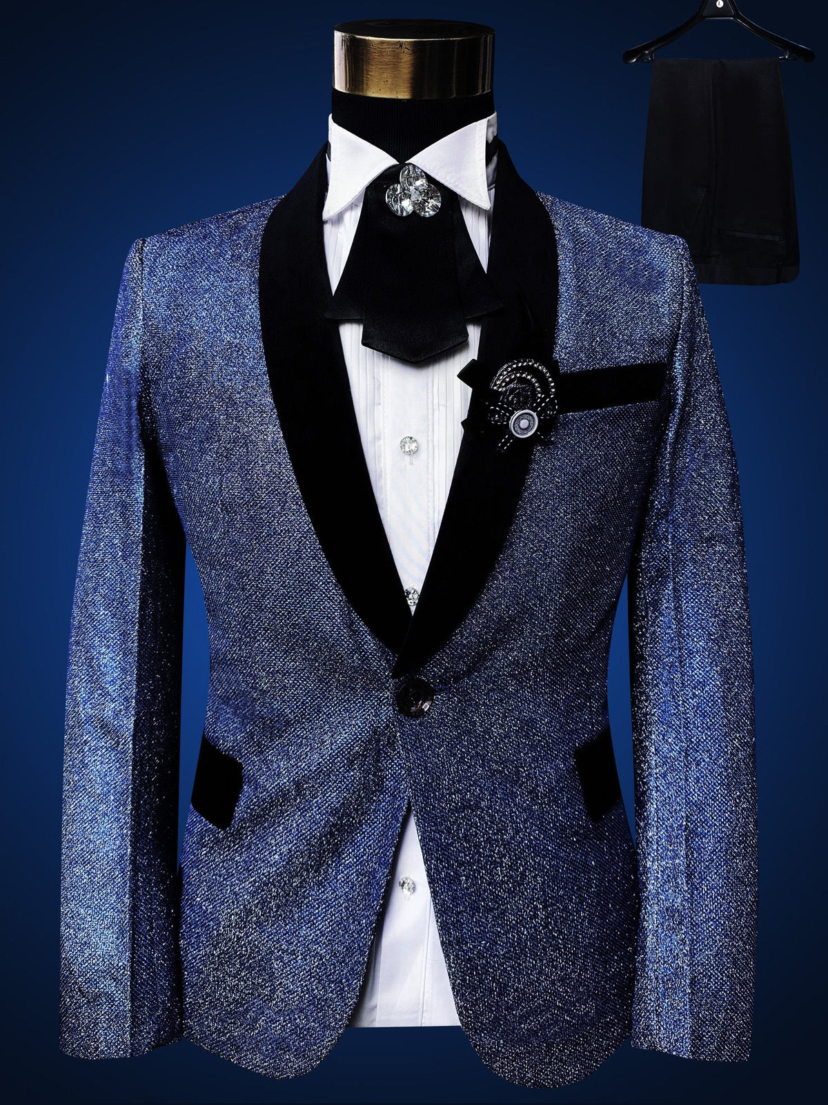Men's Blue Embroidered 4-Piece Suit – Slim Fit