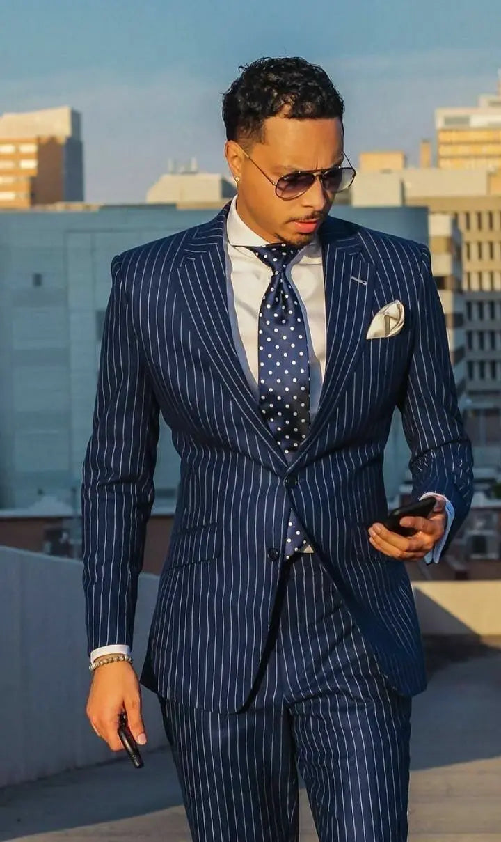 Men's Slim Fit 2-Piece Suit – Striped Blazer & Pants