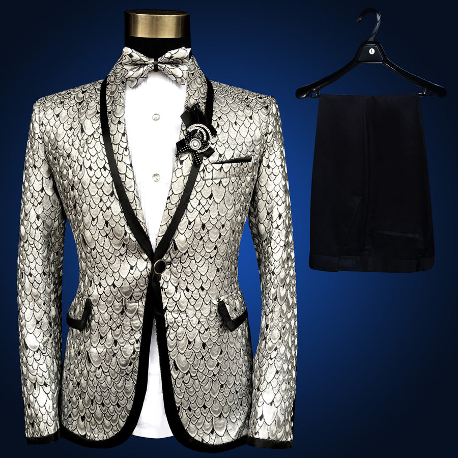 Men's Blue Embroidered 4-Piece Suit – Slim Fit