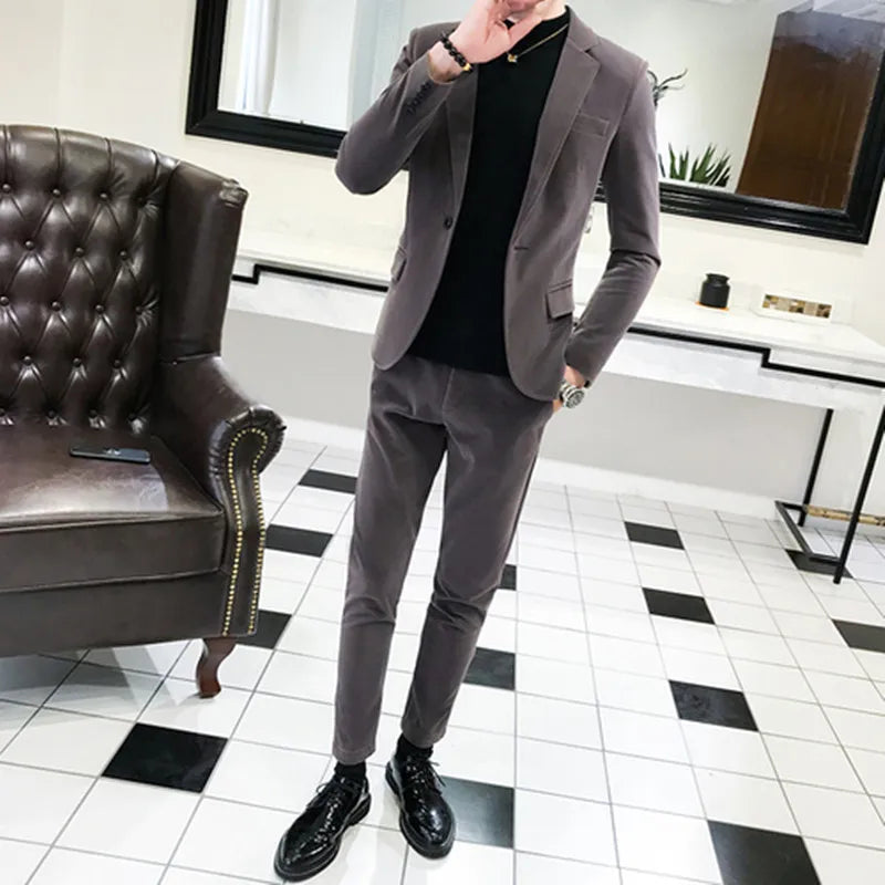 Men's 2-Piece Velvet Tuxedo Suit – Wine Red, Black & Green Wedding Blazer