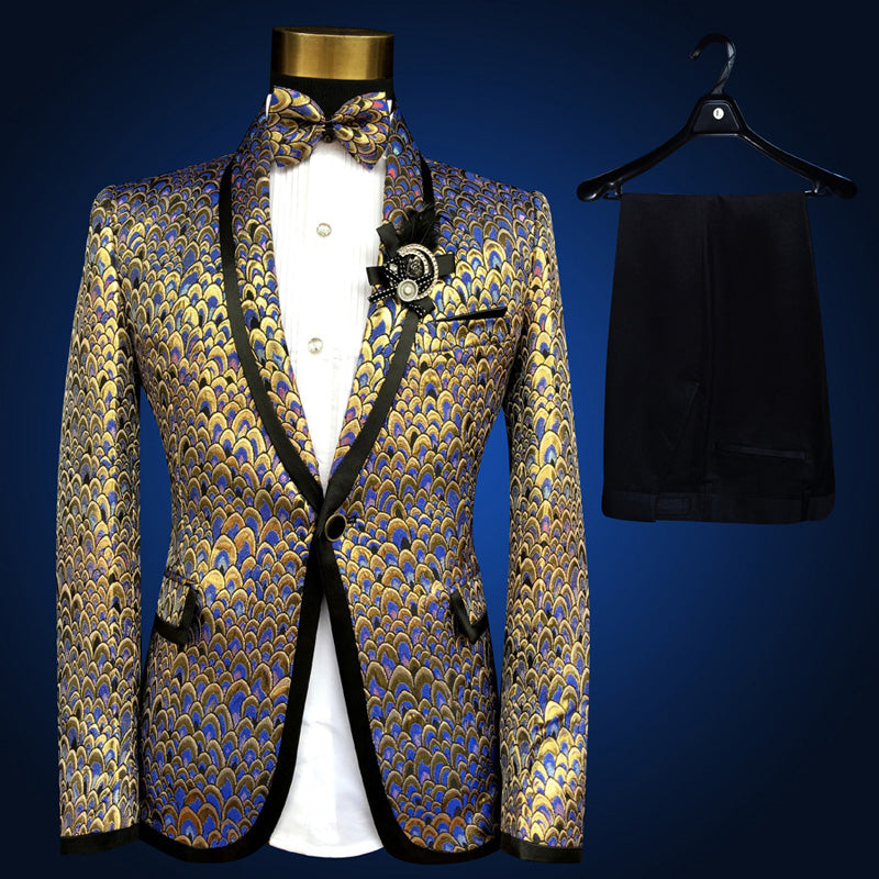 Men's Blue Embroidered 4-Piece Suit – Slim Fit