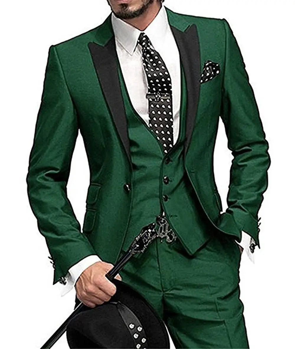 Men's Slim Fit 3-Piece Burgundy Tuxedo Suit  Wedding Groom Notch Lapel