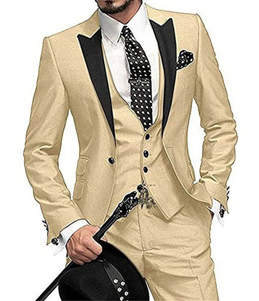 Men's Slim Fit 3-Piece Burgundy Tuxedo Suit  Wedding Groom Notch Lapel