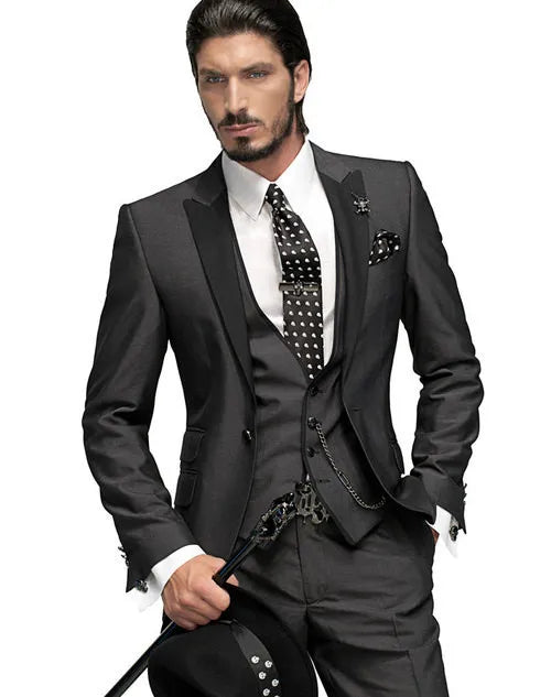 Men's Slim Fit 3-Piece Burgundy Tuxedo Suit  Wedding Groom Notch Lapel