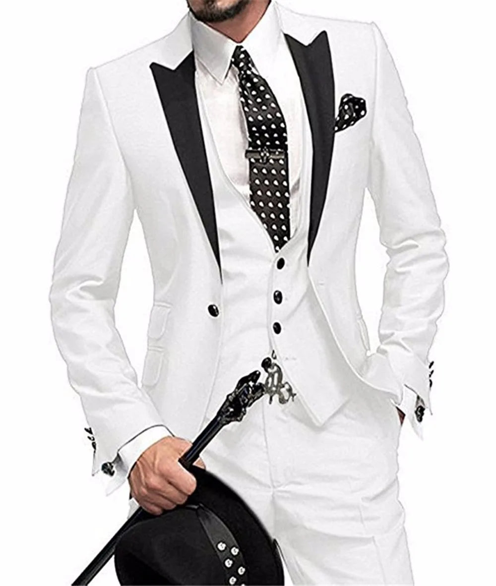 Men's Slim Fit 3-Piece Burgundy Tuxedo Suit  Wedding Groom Notch Lapel
