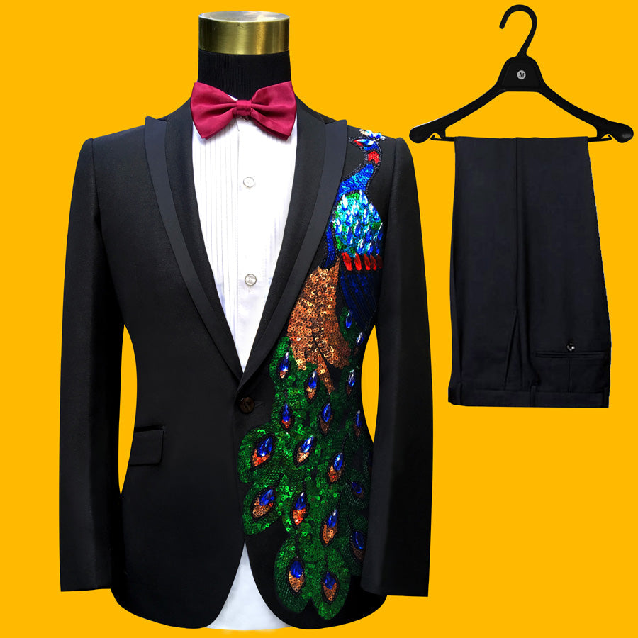 Men's Blue Embroidered 4-Piece Suit – Slim Fit