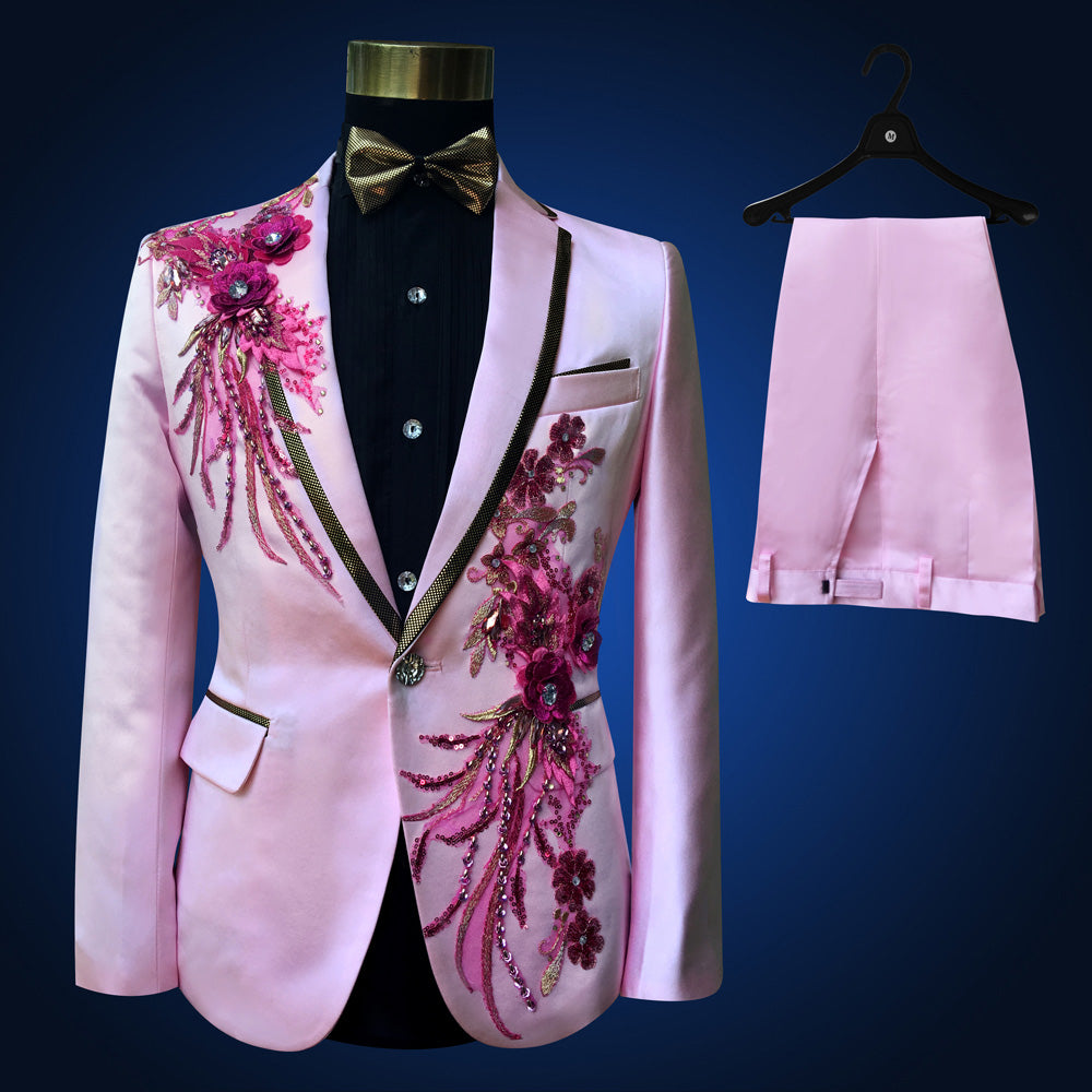 Men's Blue Embroidered 4-Piece Suit – Slim Fit
