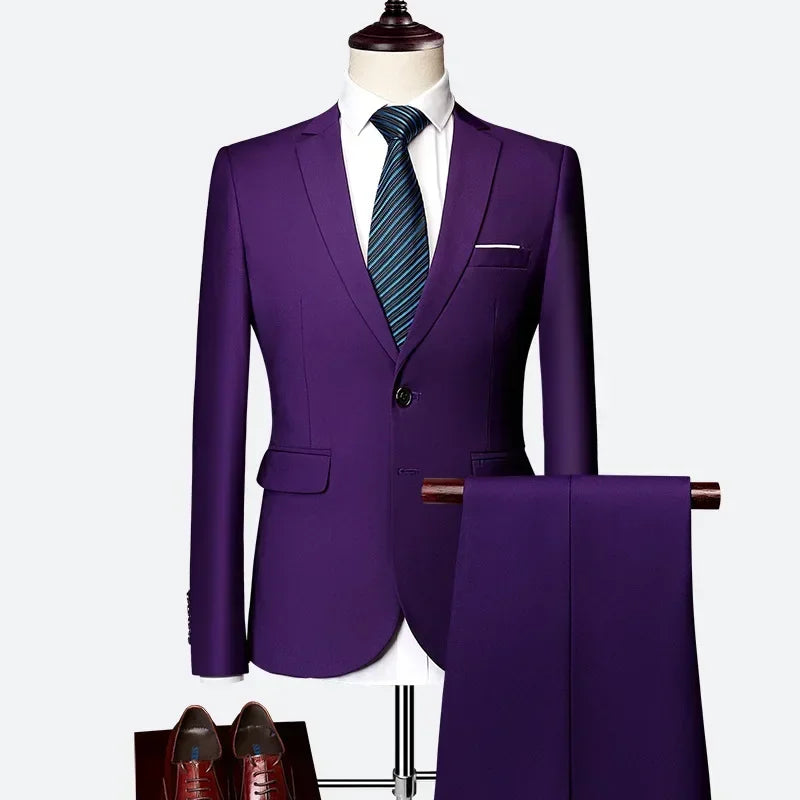 Men's Tailored 2-Piece Suit – Red & Purple Formal Suit