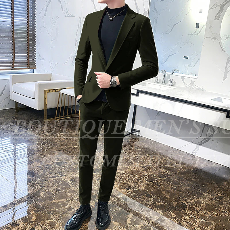 Men's 2-Piece Velvet Tuxedo Suit – Wine Red, Black & Green Wedding Blazer