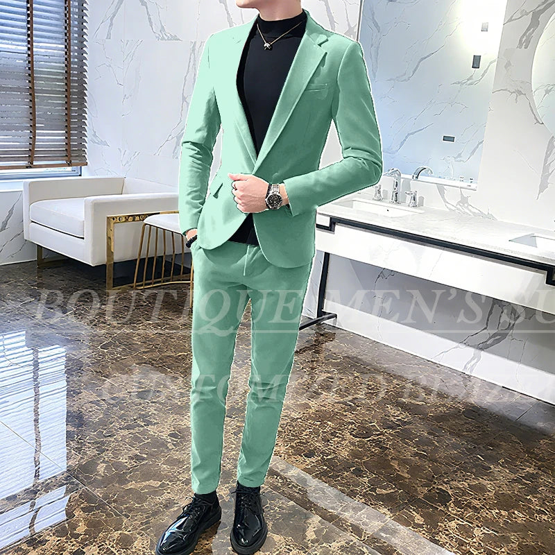 Men's 2-Piece Velvet Tuxedo Suit – Wine Red, Black & Green Wedding Blazer