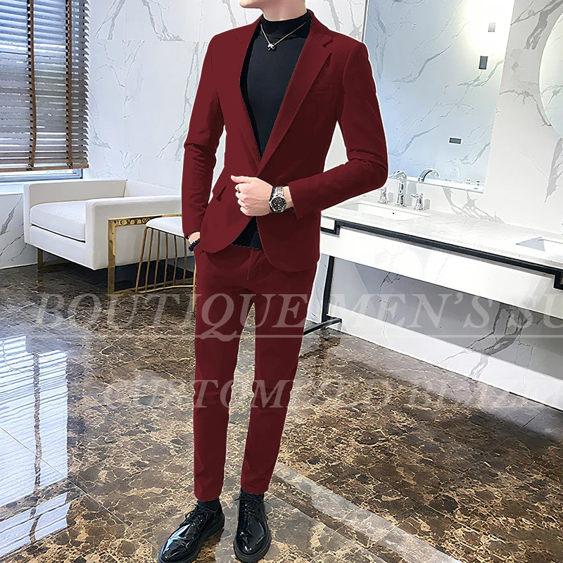 Men's 2-Piece Velvet Tuxedo Suit – Wine Red, Black & Green Wedding Blazer