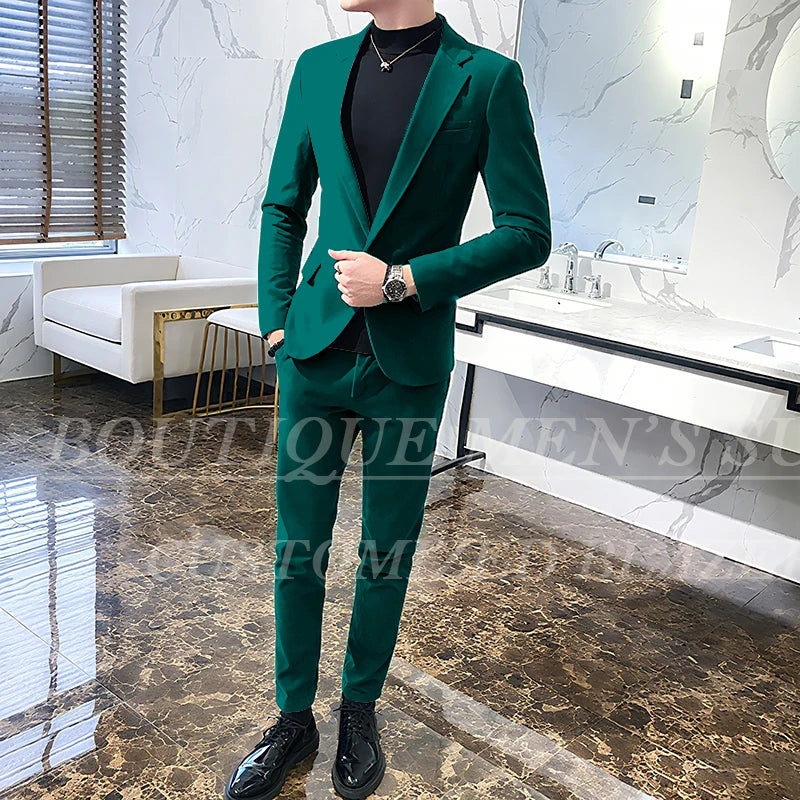 Men's 2-Piece Velvet Tuxedo Suit – Wine Red, Black & Green Wedding Blazer