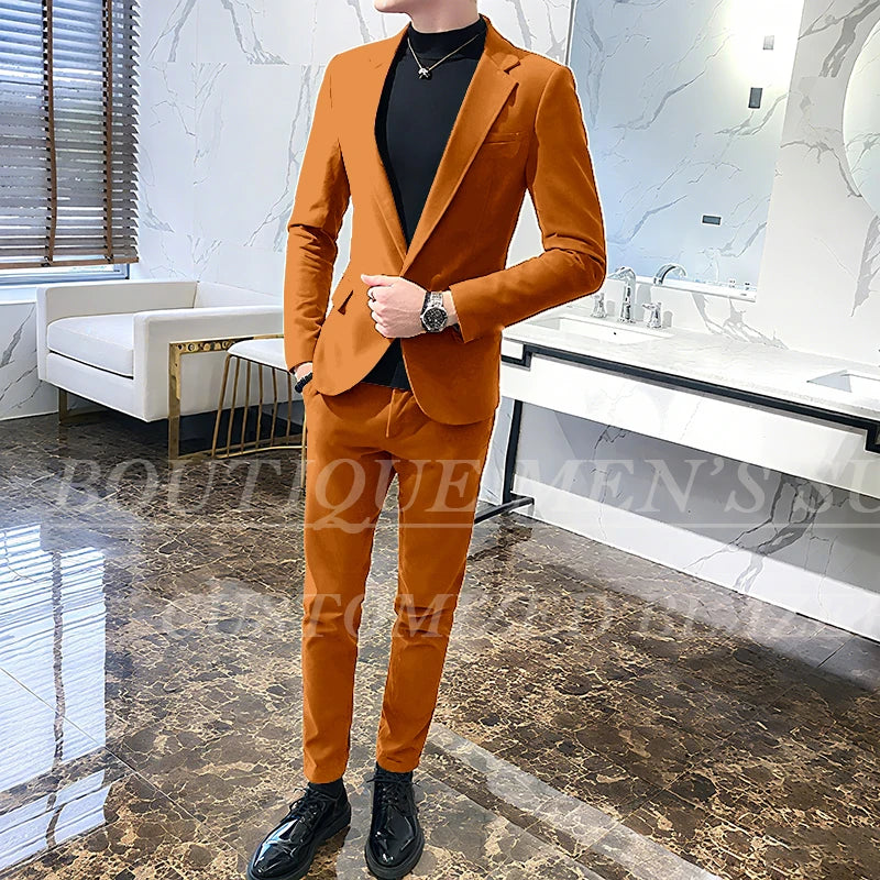 Men's 2-Piece Velvet Tuxedo Suit – Wine Red, Black & Green Wedding Blazer