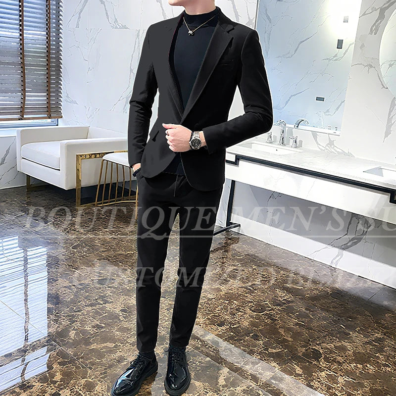 Men's 2-Piece Velvet Tuxedo Suit – Wine Red, Black & Green Wedding Blazer
