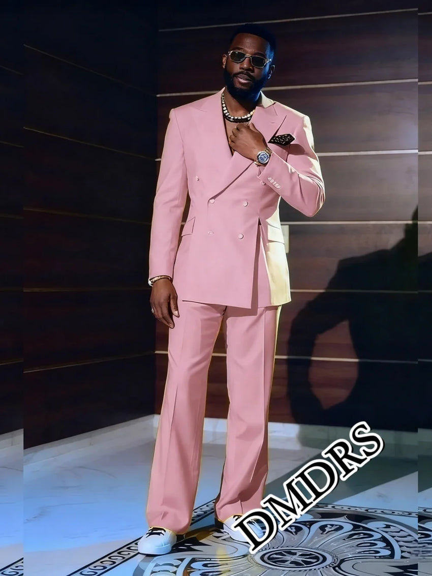 Stylish Pink Men's 2Pc Suit Set - Formal Wedding Business Office