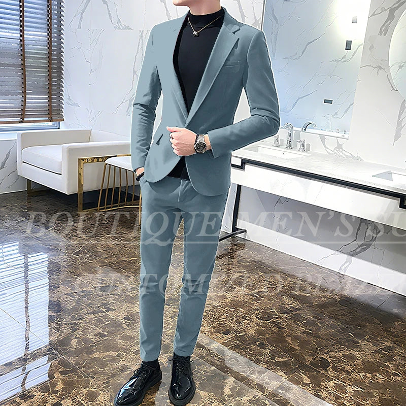 Men's 2-Piece Velvet Tuxedo Suit – Wine Red, Black & Green Wedding Blazer