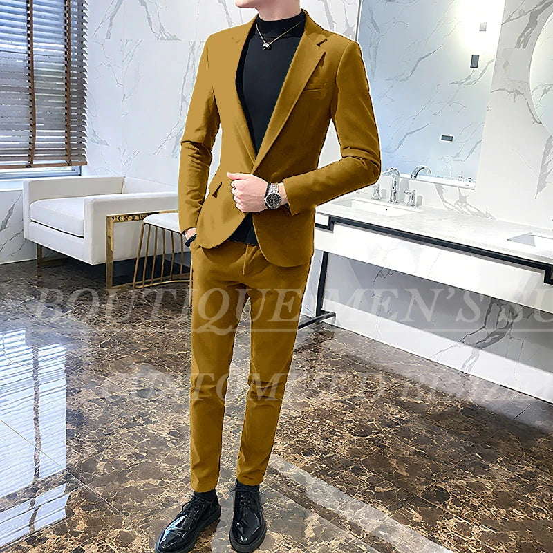 Men's 2-Piece Velvet Tuxedo Suit – Wine Red, Black & Green Wedding Blazer