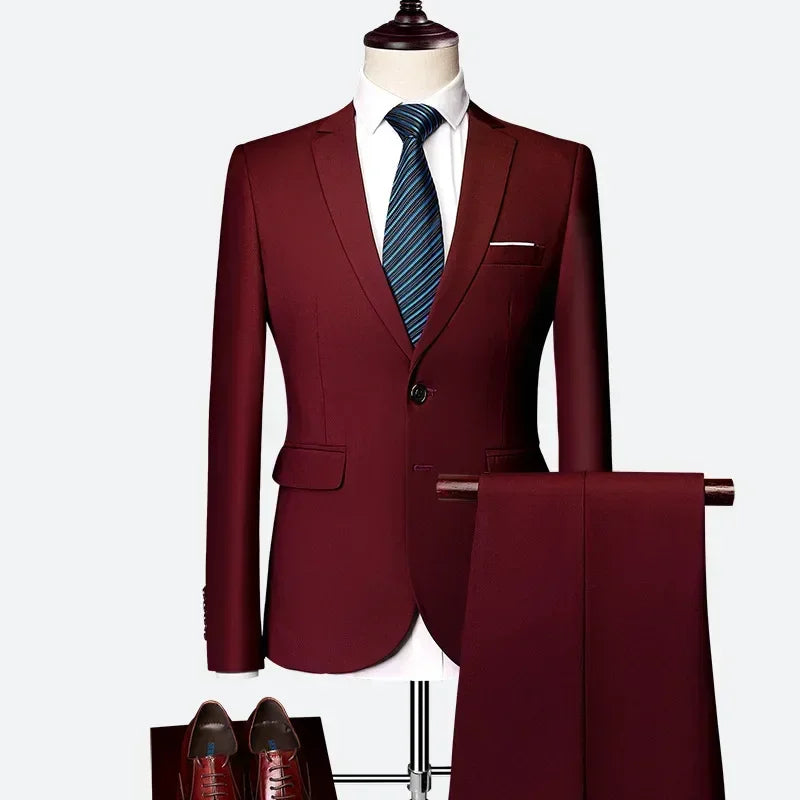 Men's Tailored 2-Piece Suit – Red & Purple Formal Suit