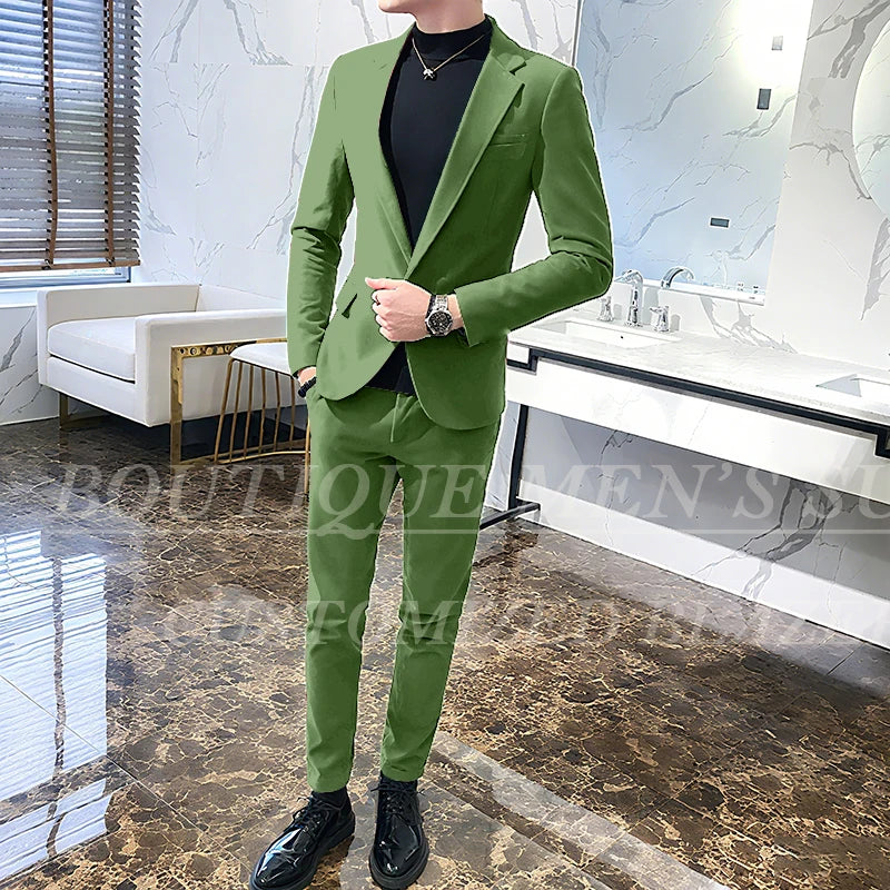 Men's 2-Piece Velvet Tuxedo Suit – Wine Red, Black & Green Wedding Blazer
