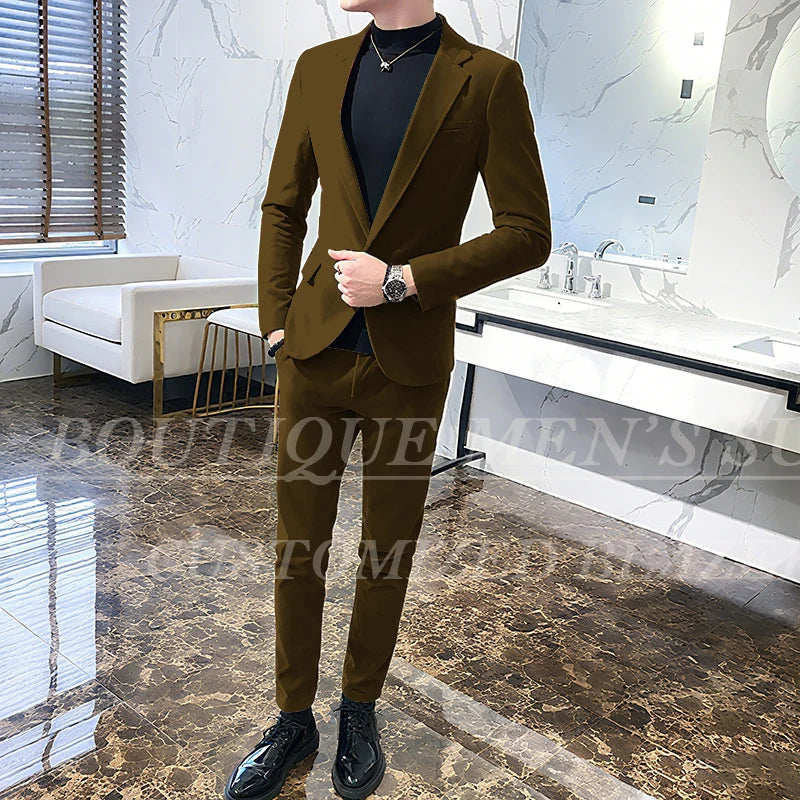 Men's 2-Piece Velvet Tuxedo Suit – Wine Red, Black & Green Wedding Blazer