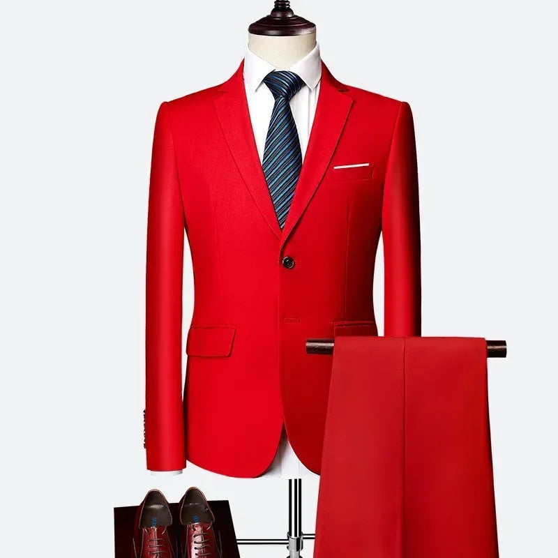 Men's Tailored 2-Piece Suit – Red & Purple Formal Suit