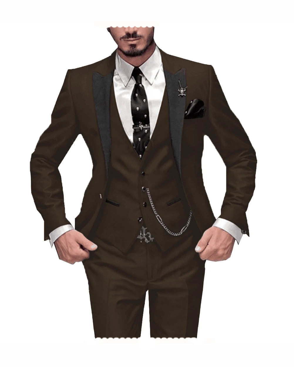 Men's Slim Fit 3-Piece Burgundy Tuxedo Suit  Wedding Groom Notch Lapel