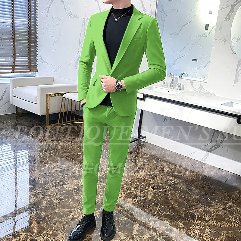 Men's 2-Piece Velvet Tuxedo Suit – Wine Red, Black & Green Wedding Blazer